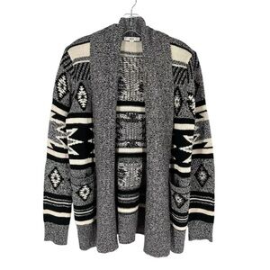 JACK Aztec Pattern Cardigan Womens Size Small Black Ivory Knit Open Front